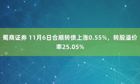 蜀商证券 11月6日合顺转债上涨0.55%,转股溢价率25.05%