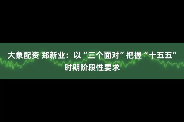 大象配资 郑新业：以“三个面对”把握“十五五”时期阶段性要求